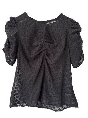 Lush Blouse Size Small Textured Floral Short Sleeve Semi Sheer Black Whimsigoth